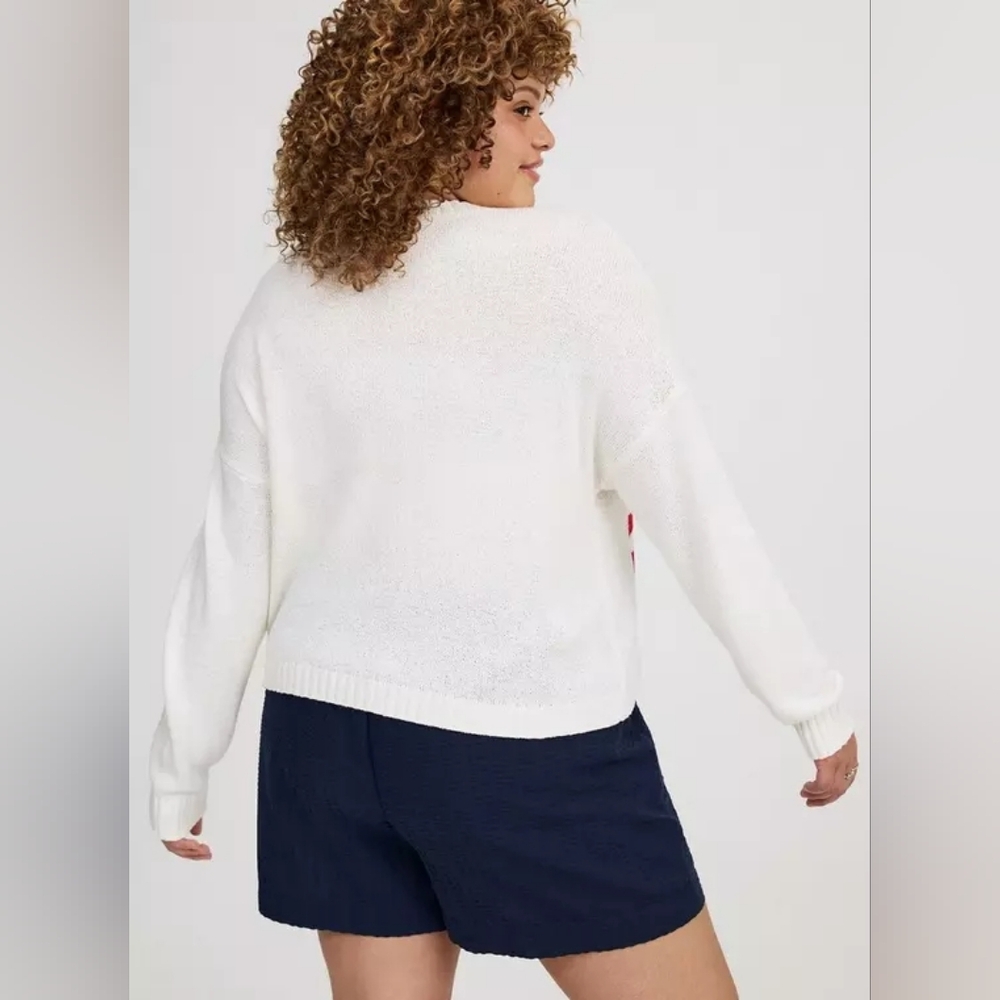 TORRID White Crewneck Sweater with Red White & Blue American Flag Graphic - Picture 11 of 15